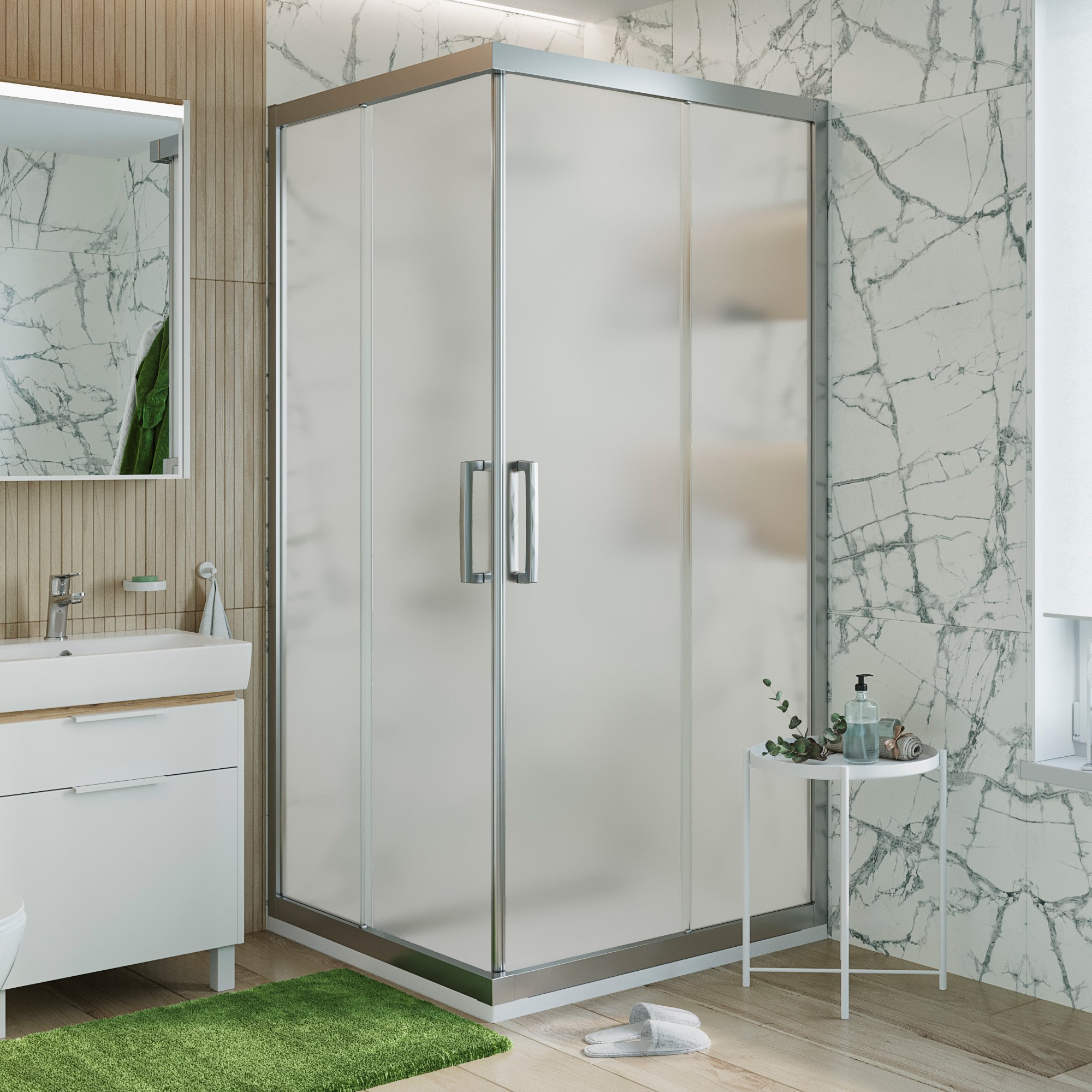 Душевой уголок STWORKI Дублин 95x95 см профиль хром матовый, стекло ...